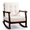 Outdoor Wood Rocking Chair with Detachable Washable Cushions, Patio Rocker with Inclined Backrest, Solid Fir Wood Rocker for Patio Porch Backyard Balc