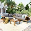 GO 4 Pieces Outdoor Acacia Wood Sofa Set, Woven Mesh Armrests, L-Shaped Patio Furniture Sofa Set with Coffee Table, Outdoor Conversation Set with Gray