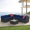 Patio Furniture PE Wicker & Tempered Glass Table