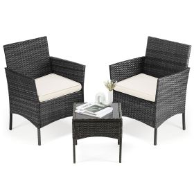 Patio Furniture Set 4 Pieces, Outdoor Furniture With Glass Table, Weaving Wicker Rattan Patio Chairs For Garden, Terrace, Porch, Lawns (Option: Three piece set BK)