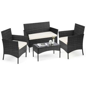 Patio Furniture Set 4 Pieces, Outdoor Furniture With Glass Table, Weaving Wicker Rattan Patio Chairs For Garden, Terrace, Porch, Lawns (Option: Set of four BK)