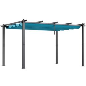 VEVOR 10'x13' Outdoor Retractable Pergola with Sun Shade Canopy Aluminum Bule (Color: Blue)