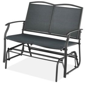 2 Seat Mesh Patio Loveseat Swing Glider Rocker with Armrests in Black (Color: Charcoal Gray)
