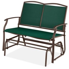 2 Seat Mesh Patio Loveseat Swing Glider Rocker with Armrests in Black (Color: Green)