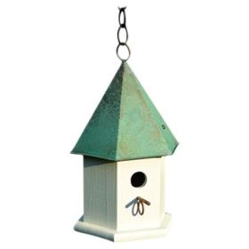 White Wood Songbird Birdhouse with Brown Copper Roof (Color: Green)