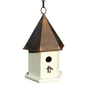 White Wood Songbird Birdhouse with Brown Copper Roof (Color: Brown)