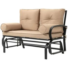 Outdoor Garden Patio Rocking Glider Chair Loveseat with Cushions (Color: tan)
