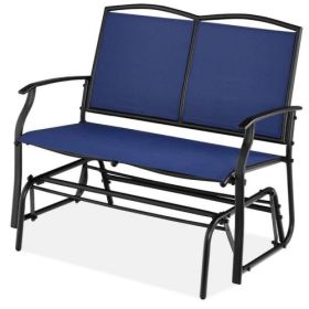 2 Seat Mesh Patio Loveseat Swing Glider Rocker with Armrests in Black (Color: Navy Blue)