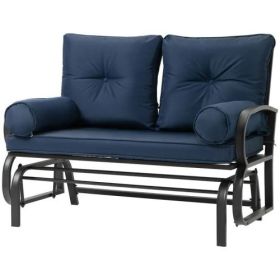 Outdoor Garden Patio Rocking Glider Chair Loveseat with Cushions (Color: Blue)