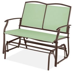 2 Seat Mesh Patio Loveseat Swing Glider Rocker with Armrests in Black (Color: sage)