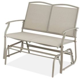2 Seat Mesh Patio Loveseat Swing Glider Rocker with Armrests in Black (Color: tan)