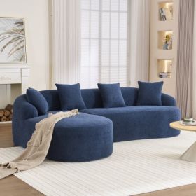 LY-022 Full Compression Sponge L-Shape Sectional Sofa, Brown Modular Chaise Chenille Couch, 30D High-Density For Apartment Living Room, 900 Lbs. (Color: Navy Blue)
