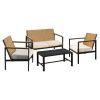 4 Pieces Metal Patio Furniture Set, Hand-Made Drawstring Outdoor Patio Conversation Sets Outside loveseat with Soft Cushion for Garden, Backyard, Porc
