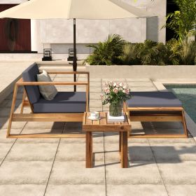U_STYLE Acacia Wood Outdoor Lounge Set - Chair & Ottoman, Perfect for Patios, Balconies, and Gardens (Color: as Pic)