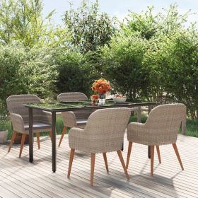 5 Piece Patio Dining Set with Cushions Brown (Color: Brown)
