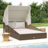 Sunbed with Foldable Roof 78.7"x44.9"x50.4" Poly Rattan