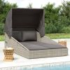 Sunbed with Foldable Roof 78.7"x44.9"x50.4" Poly Rattan
