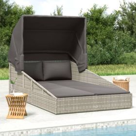 Sunbed with Foldable Roof 78.7"x44.9"x50.4" Poly Rattan (Color: gray)