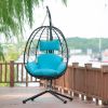 Egg Chair with Stand Indoor Outdoor Swing Chair Patio Wicker Hanging Egg Chair Hanging Basket Chair Hammock Chair with Stand for Bedroom Living Room B