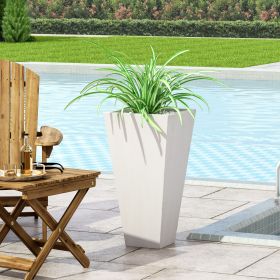 13" Outdoor Modern MGO Small Cast Stone Planter, White (Color: as Pic)