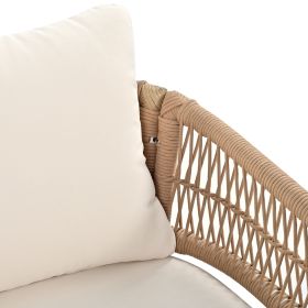 K&K 4-Piece Boho Rope Patio Furniture Set, Outdoor Furniture with Acacia Wood Table, Patio Conversation Set with Deep Seating & Thick Cushion for Back (Color: as Pic)