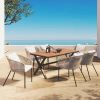 GO 7 Pieces Patio Dining Set, All-Weather Outdoor Furniture Set with Dining Table and Chairs, Acacia Wood Tabletop, Metal Frame, for for Garden, Backy