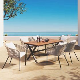 GO 7 Pieces Patio Dining Set, All-Weather Outdoor Furniture Set with Dining Table and Chairs, Acacia Wood Tabletop, Metal Frame, for for Garden, Backy (Color: as Pic)