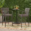 Outdoor PE rattan Barstools with Iron Frame (Set of 2), Multi Brown