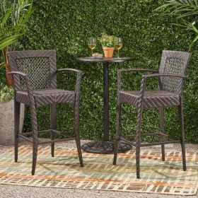 Outdoor PE rattan Barstools with Iron Frame (Set of 2), Multi Brown (Color: as Pic)