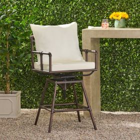 Outdoor Patio Swivel Bar Stool Height Adjustable Barstool with Cushions (Color: as Pic)