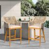 Bar Stools Set of 2, Outdoor Counter Height Bar Chairs with Arm and Backrest, Aluminum Tall Bar stools with Cushion Modern Textilene Rope Boho Barstoo