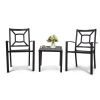 MEOOEM Patio Dining Set  Outdoor Furniture Square Bistro Metal Table Side Table and Metal Stackable Chairs, Black