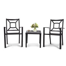 MEOOEM Patio Dining Set  Outdoor Furniture Square Bistro Metal Table Side Table and Metal Stackable Chairs, Black (Style: Modern)