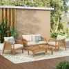 4-Pieces Acacia Wood Patio Furniture Set, Outdoor Furniture with Coffee Table, Patio Conversation Set Deep Seating with Soft Cushion, Porch Chairs for