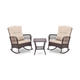 3 Pieces Rocking Bistro Set with 2-Tier Coffee Table (Color: Brown)