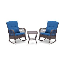 3 Pieces Rocking Bistro Set with 2-Tier Coffee Table (Color: Blue)