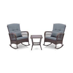 3 Pieces Rocking Bistro Set with 2-Tier Coffee Table (Color: gray)