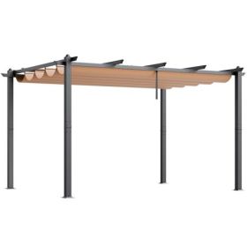 VEVOR 10'x13' Outdoor Retractable Pergola with Sun Shade Canopy Aluminum Bule (Color: Beige)