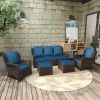 Patio Furniture Set Rattan Outdoor Sectional Conversation Sets 3-Seat Outdoor Couch,2 Single Chair and 2 Ottoman for Lawn, Balcony, Garden, Backyard (