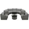 GO 9-Pieces Outdoor Half-moon Patio Sofa Set, Round Sofa Set, Modern Style Sofa, Gray Wicker