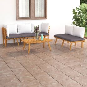 5 Piece Patio Lounge Set with Cushions Solid Acacia Wood (Color: Brown)
