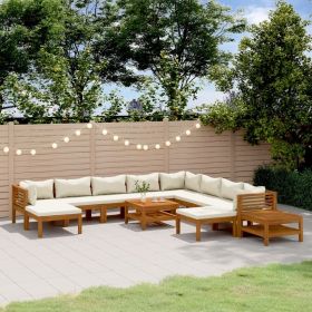 12 Piece Patio Lounge Set with Cream Cushion Solid Acacia Wood (Color: Cream)