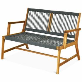 2-Person Acacia Wood Yard Bench for Balcony and Patio (Color: gray)