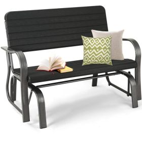 2-Seat Porch Glider with HDPE Back Seat and Steel Frame (Color: Black)