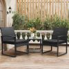 3 Piece Outdoor Furniture Set, 2 Waterproof Chairs and 1 Bistro Table Furniture Set, Wicker Rattan Conversation Set, Padded Cushions with Safety Glass