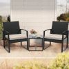 3 Piece Outdoor Furniture Set, 2 Waterproof Chairs and 1 Bistro Table Furniture Set, Wicker Rattan Conversation Set, Padded Cushions with Safety Glass