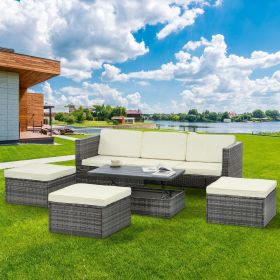Patio Furniture, Outdoor Furniture, Seasonal PE Wicker Furniture,5 Set Wicker Furniture With Plywood Coffee Table,with lift TOP Coffee Table,with Loun (Main Color: Dark Gray, Main Material: PE Rattan+Iron+Waterproof Fabric)