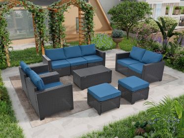 10 Piece PE Rattan Patio Furniture Set, Sectional Sofa Set, Outdoor Patio Furniture Set With Cushions & Tempered Glass Coffee Table (Main Color: Dark Brown, Main Material: PE Rattan+Iron+Waterproof Fabric)