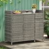 47.5"W Wicker Outdoor Storage Cabinet with Tempered Glass Desktop, Weather-proof Rattan Bar Table with Three Doors, Adjustable Shelf, and One Drawer,
