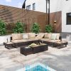 6-Person Patio Sectional Furniture Set with Extendable Coffee Table with Ice Bucket, Collapsible Seat,Conversation Set with Side Table and Deep Cushio